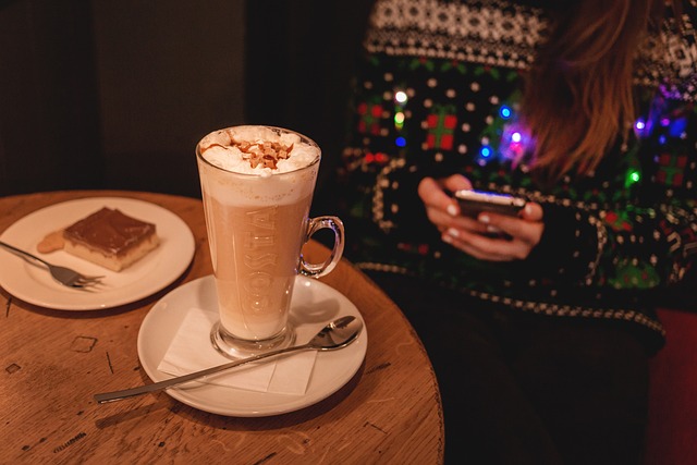 An image of a charming winter scene, capturing the warmth and coziness of a family-friendly café