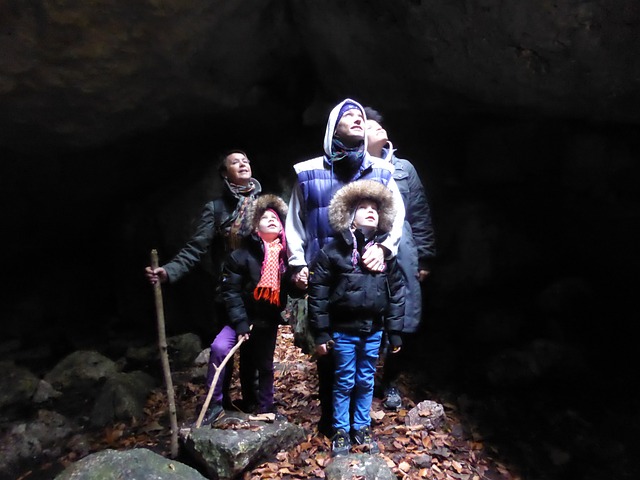 An image showcasing a family hiking Trail #4, as they explore a winter wonderland